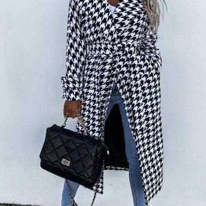 SUPER CHIC HOUNDSTOOTH PATTERN WINTER COAT